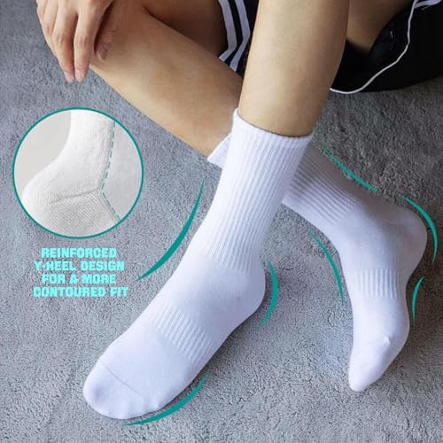 Image of White Sports Thin Socks for Women Crew: Athletic Socks Sport Running High Socks(6 Pairs)