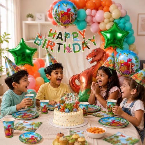Image of Rozi Decoration Blue Dinosaur Balloons for Birthday Decoration Items Set of 58 Pcs | Kids Birthday Decorations Items | Dinosaur Theme Bday Balloons for Decor
