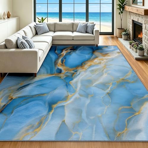 Alfombra de entrada azul de 60x90 cm lavable con diseño abstracto para pasillo 3