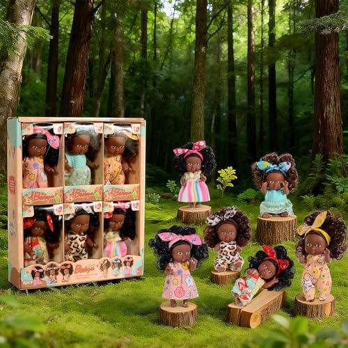 Set de 6 muñecas africanas posables de 4 pulgadas miniatura 5