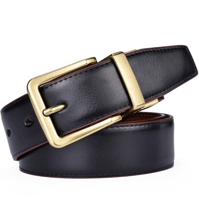Men's Leather Reversible Belts Adjustable Antique Rotated Buckle 2 In 13