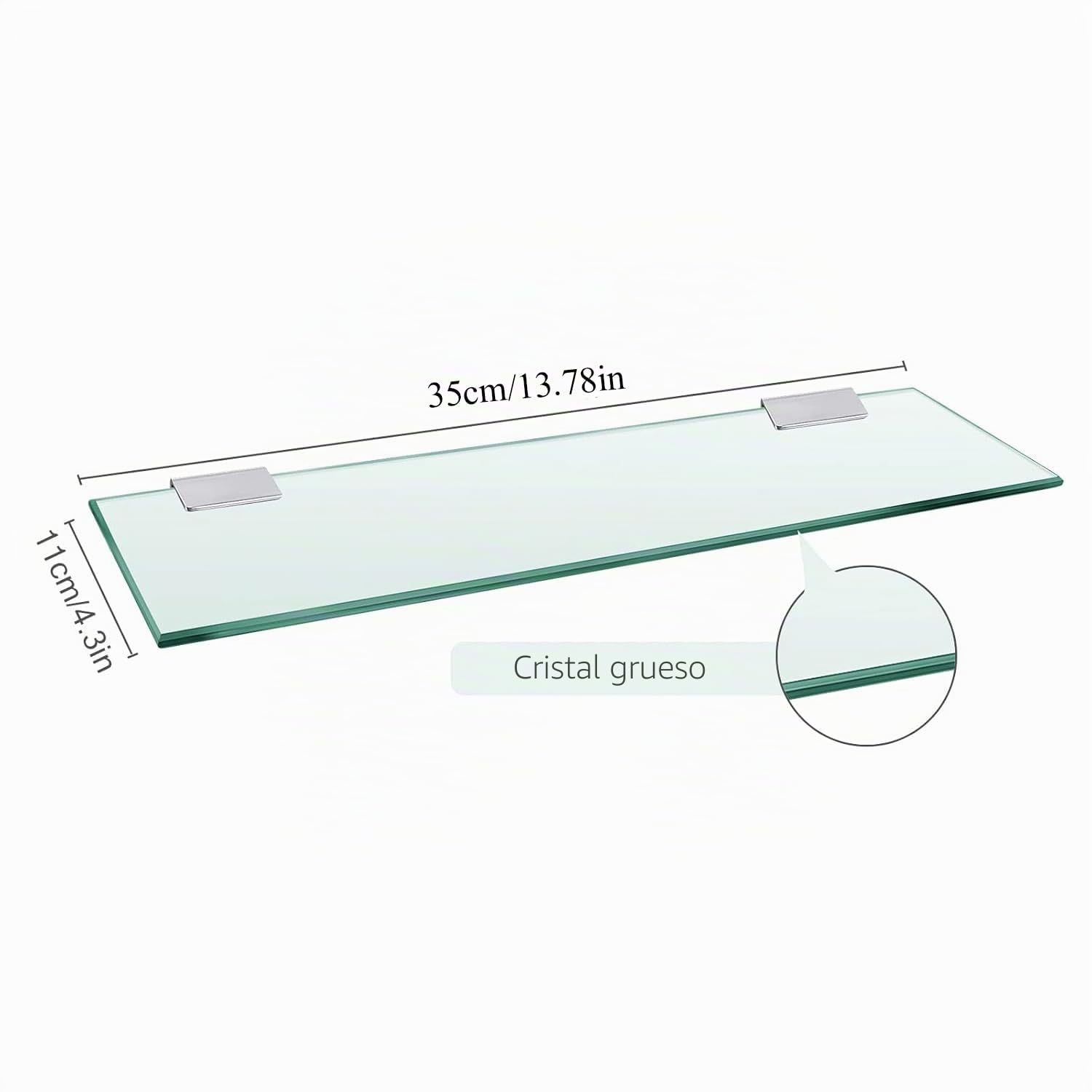 Estante de baño de Vidrio montado en la Pared de 35 cm Vidrio Templado de Acero Inoxidable Vidrio Transparente Templado con Soporte Cromado para baño Dormitorio Cocina balcón (2 Piezas)