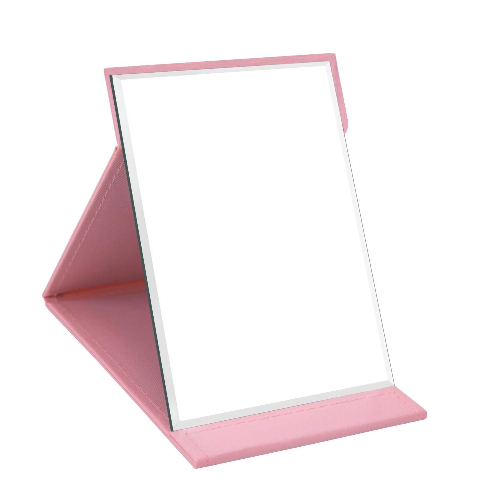 OWLKELA 16×12cm Portable Folding Mirror, Super HD Compact Makeup Mirrors, PU Leather Tabletop Foldable Travel Mirror, Compact Standing Vanity Mirrors for Bathroom, Home& Camping, Pink