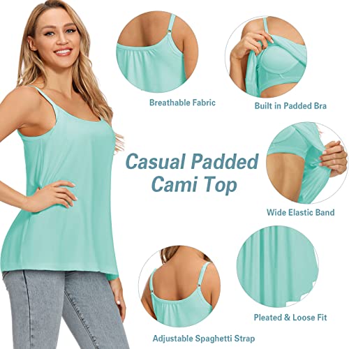 Image of Womens Loose Camisole Top with Built in Padded Bra Flowy Pleated Tank Cami Top