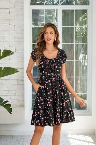 Image of HUHOT Teen Petite Women Floral Short Summer Mini Dresses with Pockets Cute Milkmaid Sundress 2026