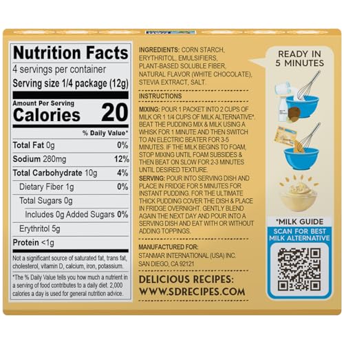 Image of Simply Desserts White Chocolate Instant Pudding, Sugar-Free, 6-Pack - Healthy Dessert, Keto Snacks, Vegan & Diabetic-Friendly, Kosher, 1.7 Oz Ea