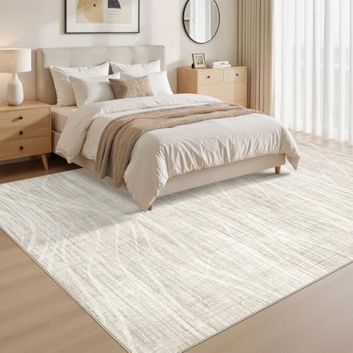 WITSHOCK Tapete 9x12 pies Beige diseño ondas modernas miniatura 2