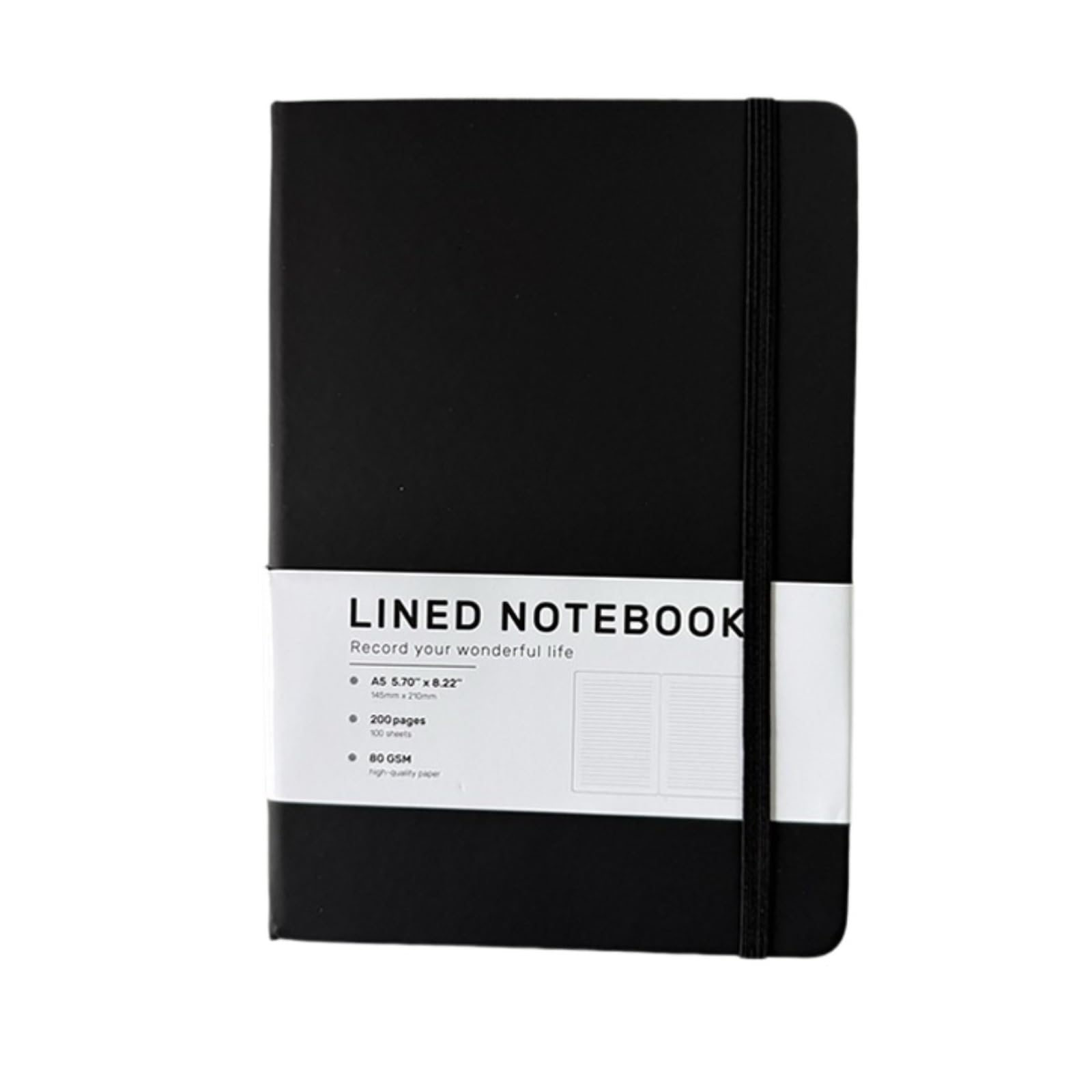 Bloc-Notes libreta Cuaderno De Tapa Dura A5 con Tiras For Oficina, For Trabajar Y Estudiar Material Escolar(Black)