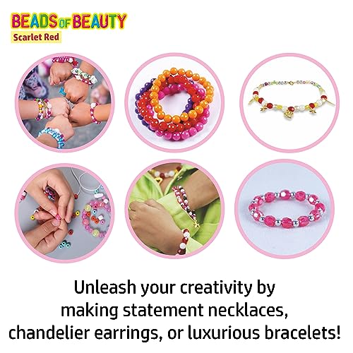 Image of FLO DIY Jewelry Making Kit for Girls - Beads of Beauty Scarlet Red | Bracelet, Necklace & Earring Craft Set with Beads, Charms, Threads & Tools | Gift Kit for Kids, Teens & Beginners