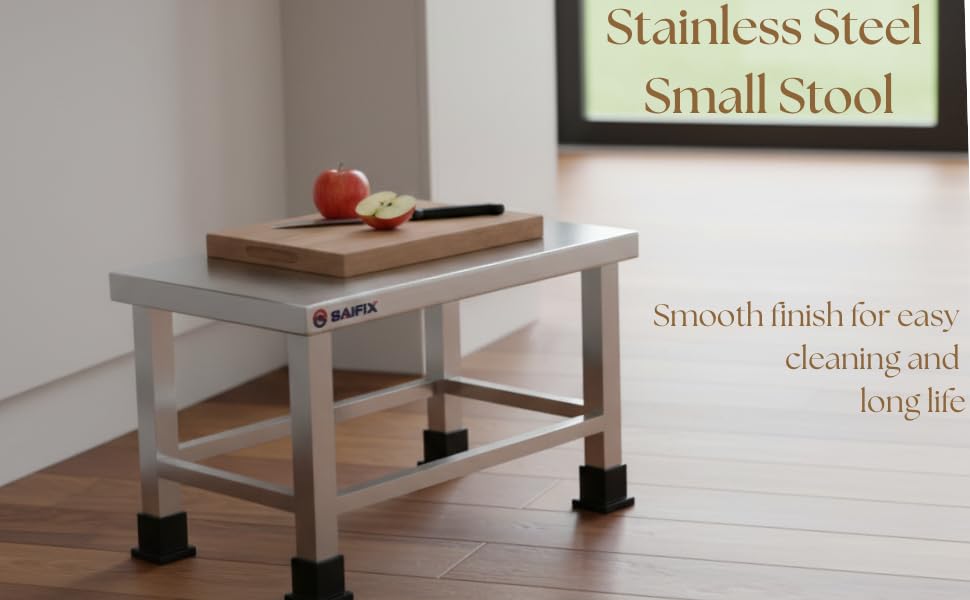 Image of MILAD SAIFIX Stainless Steel Small Stool for Home, Kitchen, Bathroom & Living Room | Heavy Duty Rust Proof | Multipurpose Sitting & Utility Stool | Durable & Stable Design (40 L x 25 W x 25 H CM's)
