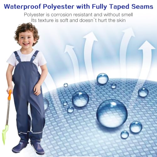 Image of SSAWcasa Kids Rain Pants, Toddler Waterproof Boys Girls Pants, Mud Dirty Proof Rain Suspender Trousers Overalls