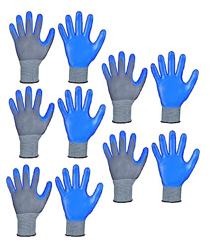 Image of Multipurpose Nylon Anti Cut PU Nitrile Coating Work Safety Gloves, Hand & Fingers, Gardening, Mechanical, Construction, Agriculture & Automotive - Durable & Comfortable (6 Pairs Grey Blue)