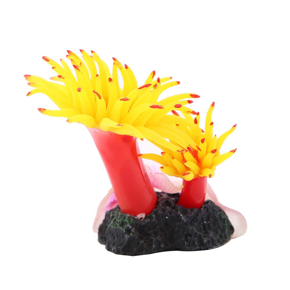 Pbzydu Silicone Plant Decoration Aquarium Ornaments Coral Concrete Base swings Silicone Coral Decor, Fish Tank Silicone Coral, for Fish tank aquarium(MI126 yellow)