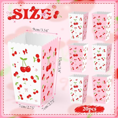 Image of K KUMEED 20 PCS Cherry Party Supplies,Cherry Popcorn Favor Boxes,Summer Fruit Cute Cherry Birthday Decorations Popcorn Bowls Popcorn Buckets Popcorn Bags for Baby Shower Daily Holiday (Small)