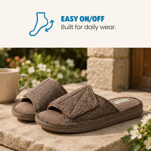 Image of Dearfoams Men's Adjustable Indoor /Outdoor Memory Foam Machine Washable Summer Slide Slipper