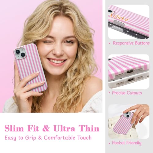 Étui iPhone 15 rayures roses chic idéal pour vos sorties