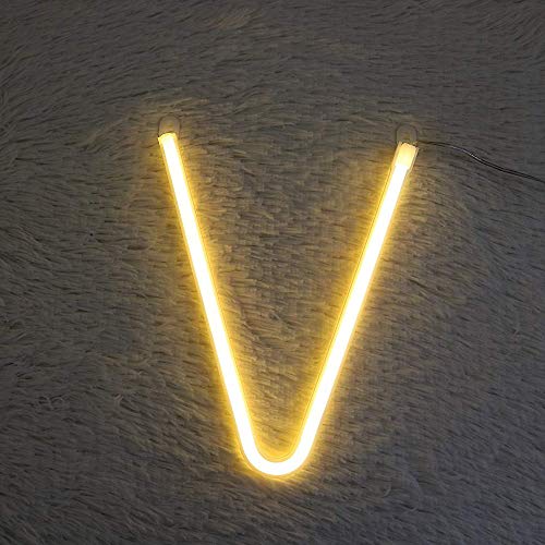 Image of ENUOLI Warm White Letters Neon Night Light LED Alphabet Marquee Light Neon Letters Sign Decorative Words Light for Birthday Wedding Party Baby Room Christmas Bar Club Wall Hanging Decor(V)