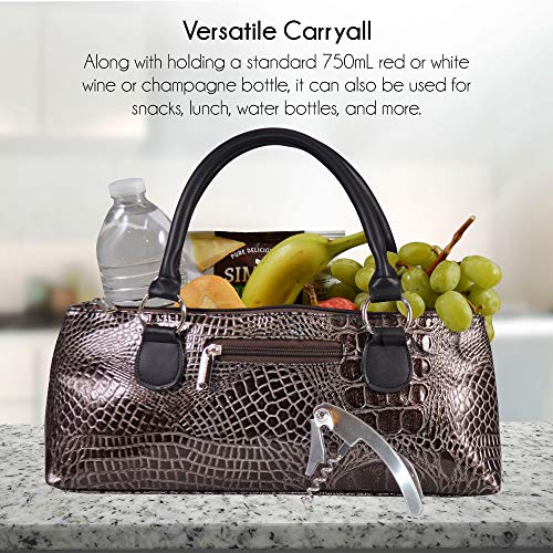 Primeware Wine Clutch Bag (Thermal Insulated) Trendy Women’s Carry Tote | Holds Red & White 750mL Bottles | Trendy Fashion | Incl. Portable Waiter-Style Corkscrew - Thumbnail 7