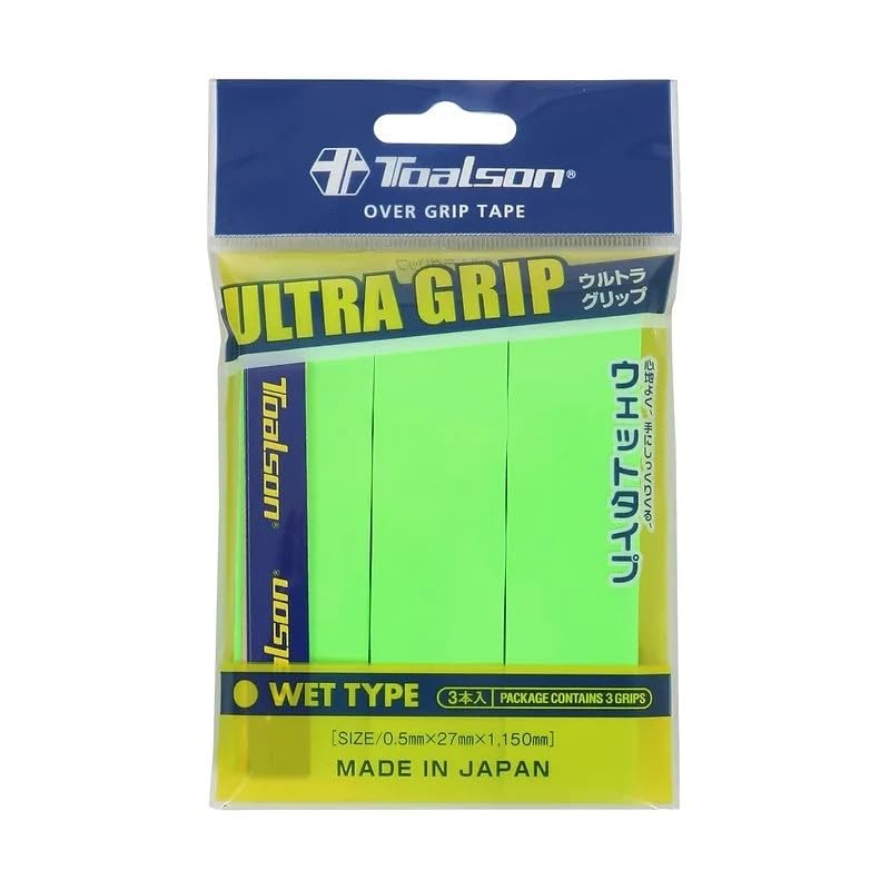 Tennis Spectrum Toalson Ultra Grip Over Grip 3 Pack (Made in Japan) 0.5mm Thick (Optic Green)