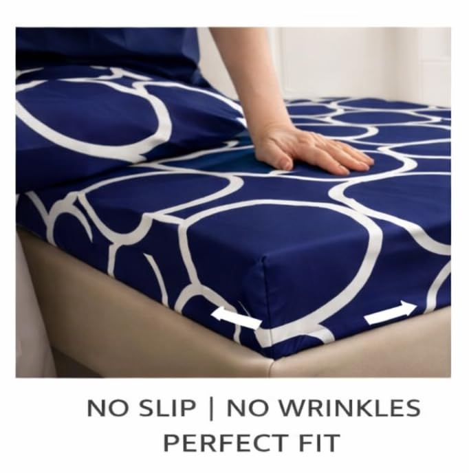 Image of Cotton Elastic Fitted Bedsheets with 2 King Size Pillow Covers Double Bed with All Around Elastic Supersoft Size - 72 King Sizex78+8 inches Color - Deep Navy Blue
