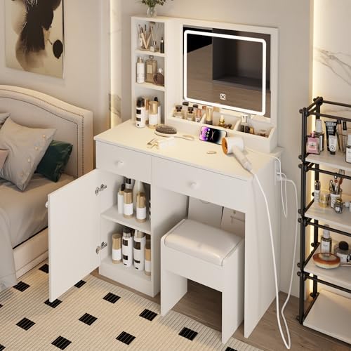 Elegant Storage Vanity Table with Mirror