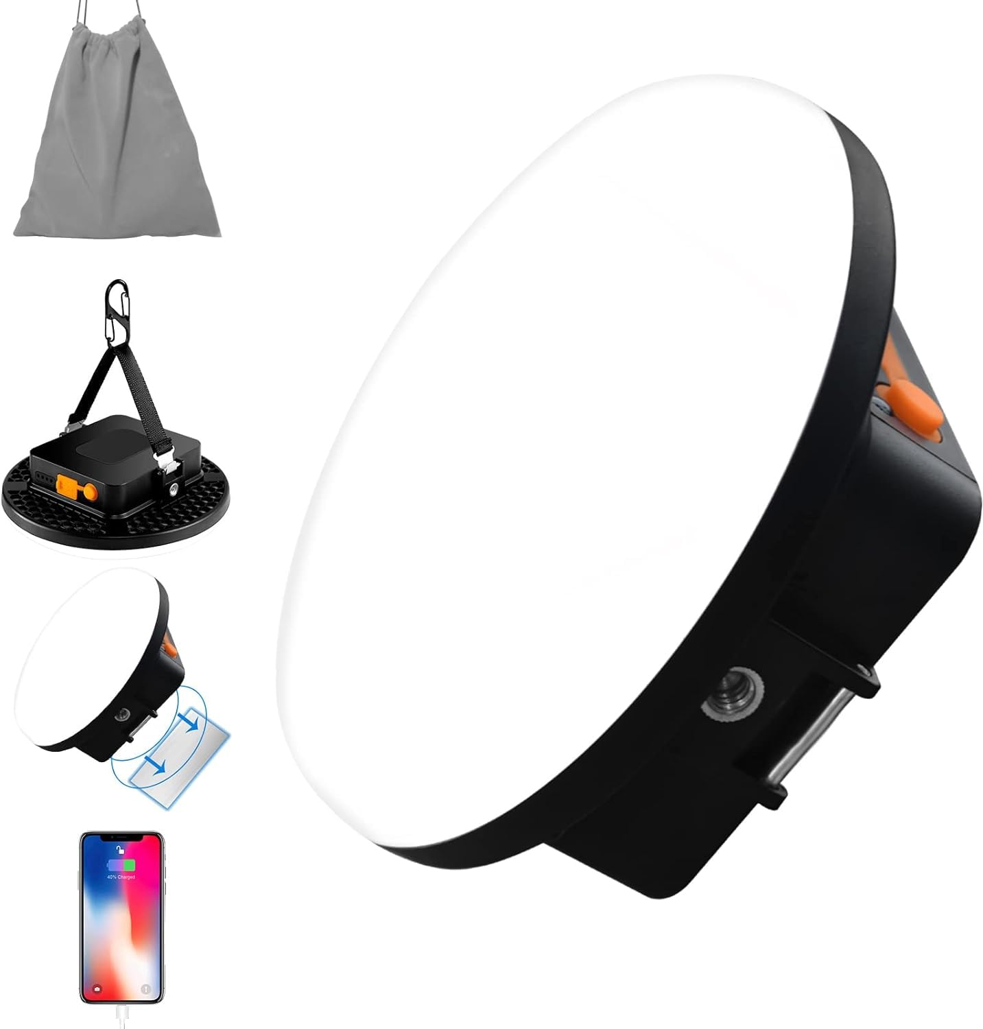 Campinglampe LED Camping Laterne mit 16500mAh Powerbank Aufladbar Zeltlampe, Suchscheinwerfer Campingleuchte mit Haken Notfallleuchte für Stromausfällen, Wandern, Camping, Notfall