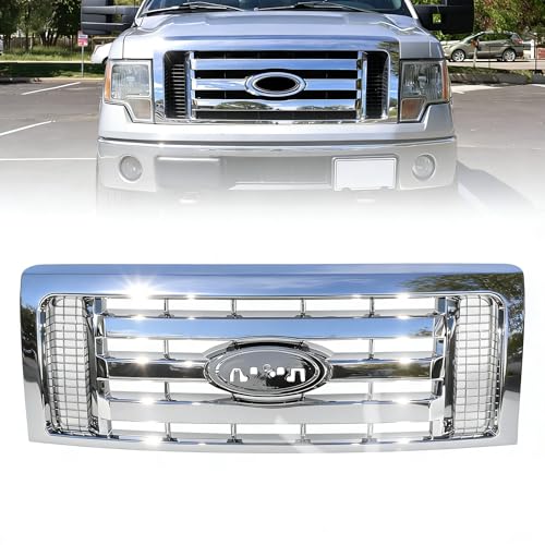 Kspeed Front Bumper Upper Grille Grill Fit for Ford F-150 F150 XLT 2009 2010 2011 2012 2013 2014 Chrome Grill Replacement 9L3Z8200D FO1200511