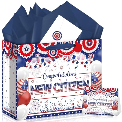 Allparty New American Citizen Gift Bag Citizenship Gift Bag with Wrapping Paper Card...
