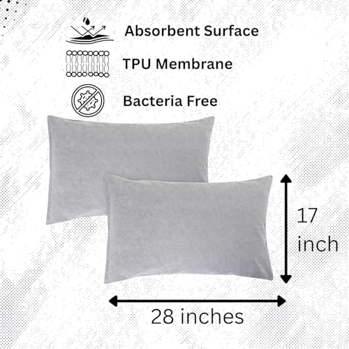 Image of Waterproof Terry Cotton Pillow Protector Cover with Zippered Closure | 18X28 Inch Standard Size Pillow Cover, Set of 4 | Dustproof Bedding Pillowcase for Protection (Grey)