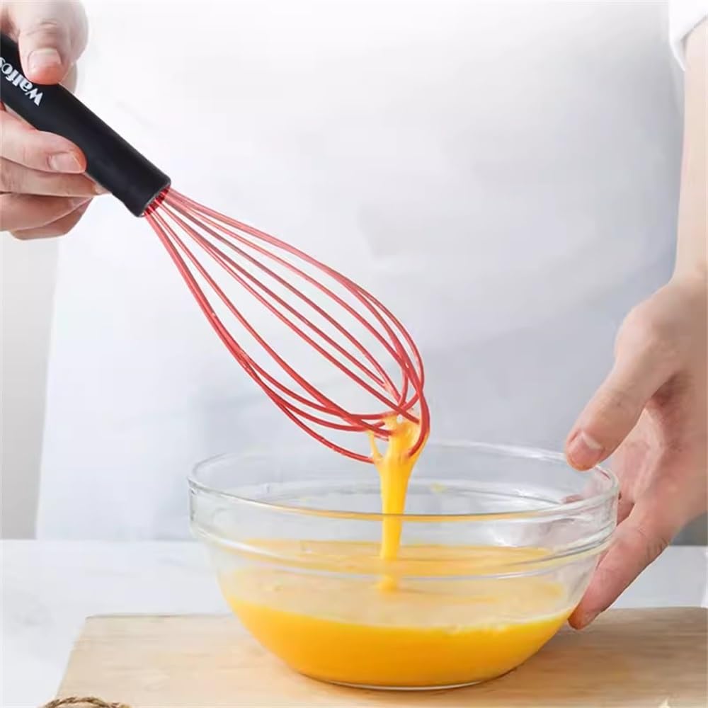 Batidor De Huevos Manual Batidor de Silicona for el hogar, Mezclador de Huevos, Herramientas manuales for Hornear(Red,30.5cm)