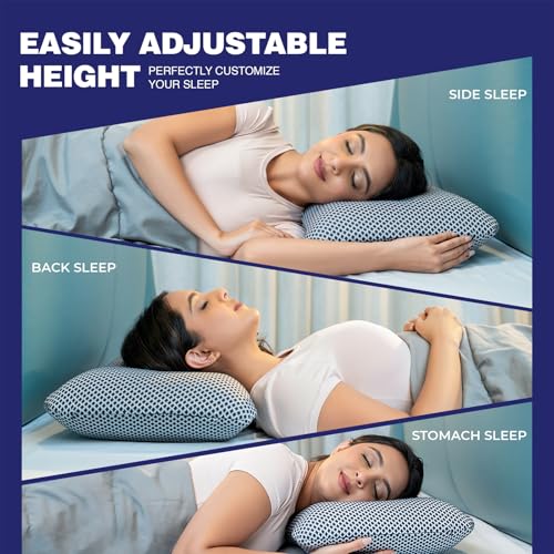 Image of WELLGIVER Ergonomic Memory Foam Pillow for Neck Pain | 2 Years Warranty | 21 x 14 x 4.5 Inch | Orthopedic Pillow for Side Sleeping | Removable Washable Jacquard Midnight Blue Cover | Pack of 2