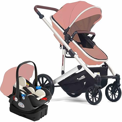 Lulicy 3-in-1 Baby Stroller with Bassinet Mode Infant Pushchair Aluminum Alloy Frame High Landscape Stroller Lightweight Stroller Pram with Base Newborn (Color : Pink)