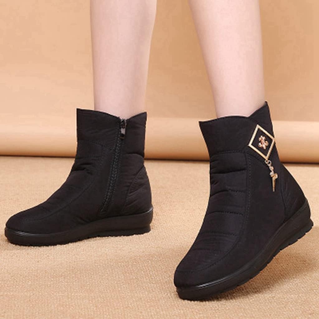 MIOKE Women's Winter Warm Fur Snow Ankle Boots Waterproof Zipper Anti-slip Outdoor Rain Snow Short Booties