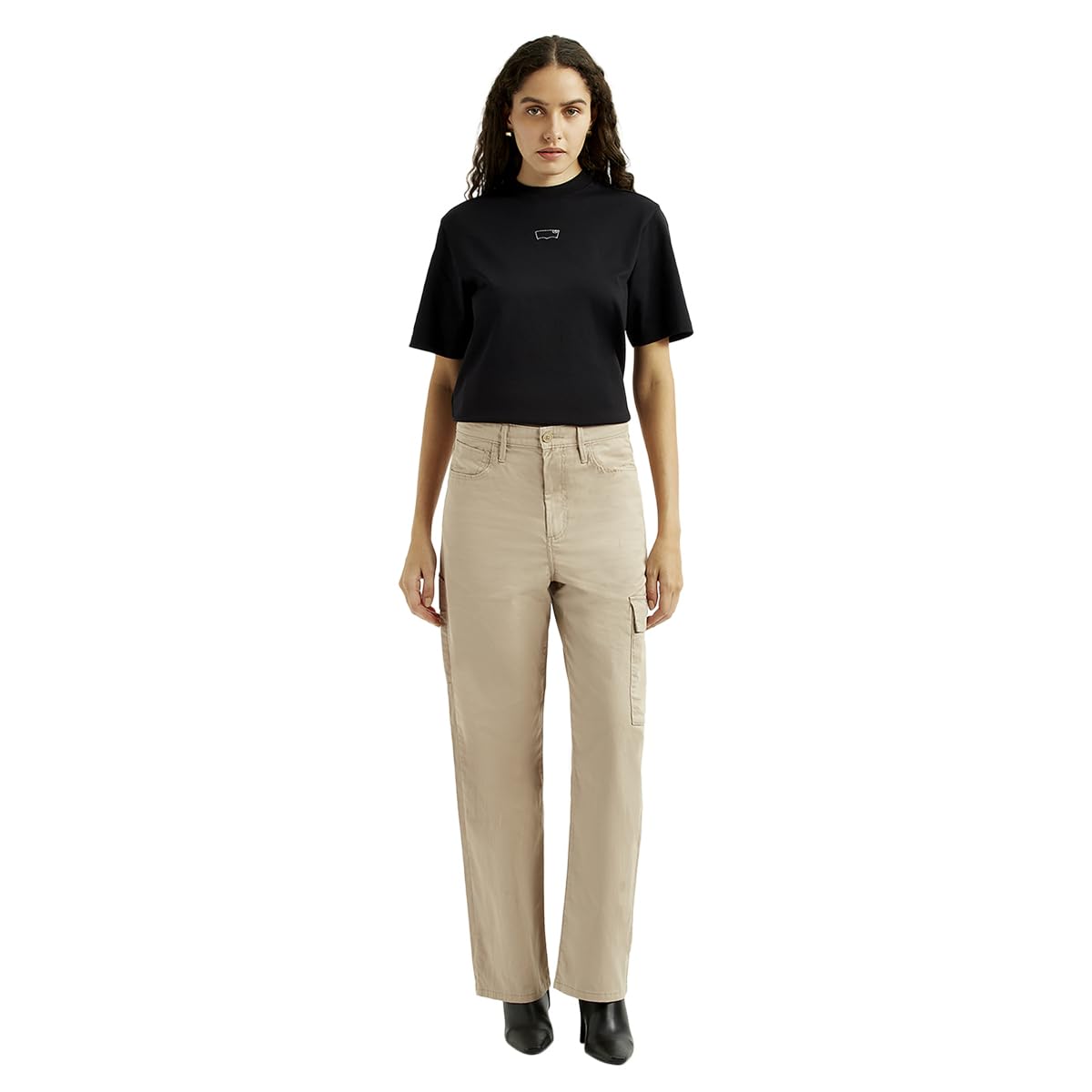 Women's High Rise Beige Straight Fit Cargo Trousers-image-29
