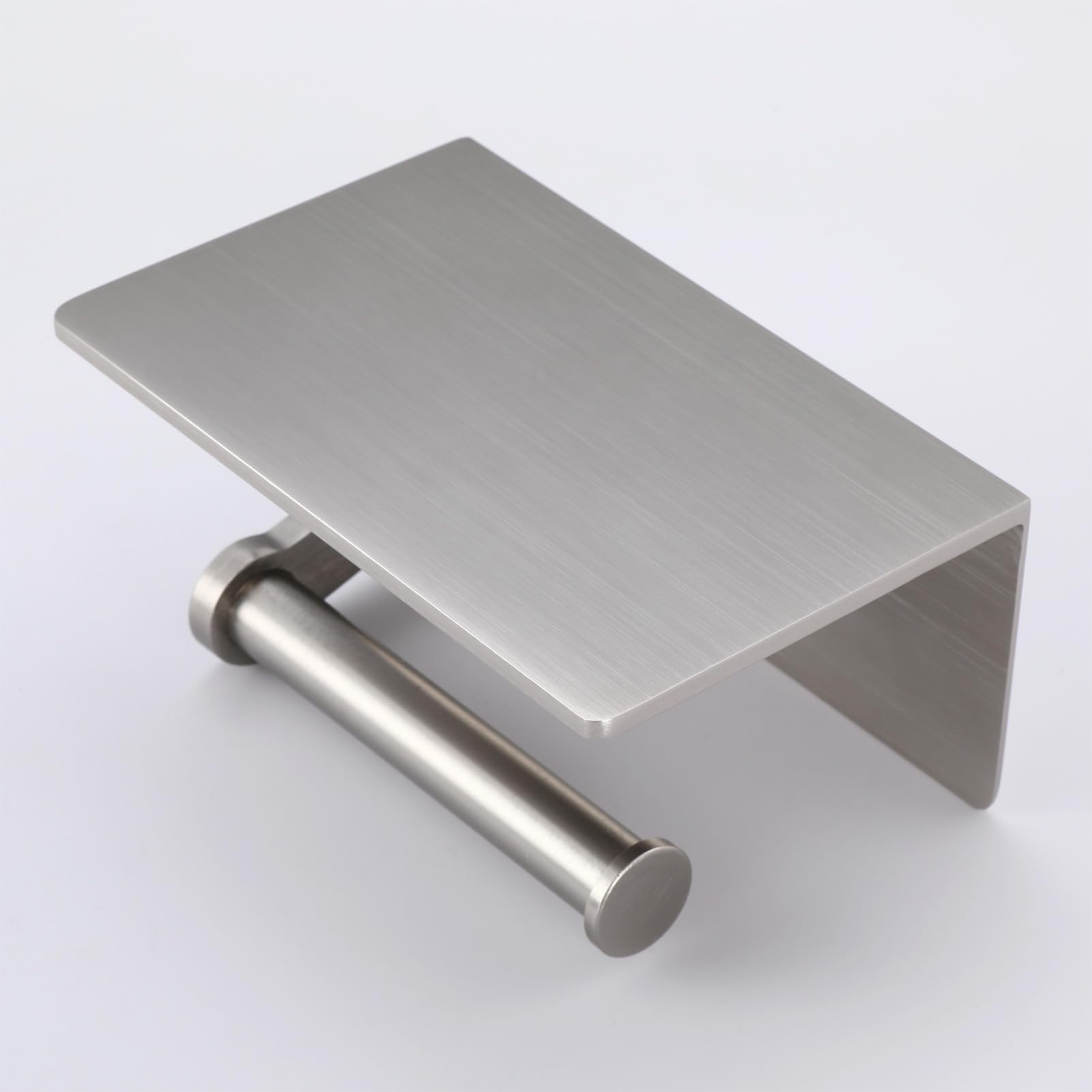 Portarrollos de papel higiénico con estante, adhesivo o tornillo, soporte para rollo de papel higiénico comercial de aluminio sólido inoxidable con almacenamiento, níquel cepillado