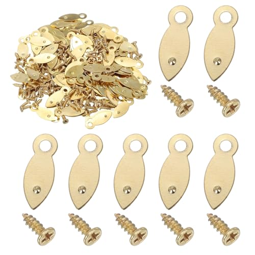 Image of uxcell 120pcs Picture Frame Backing Clips, 0.83 inch Photo Frame Turn Buttons Fasteners Hardware Corner Clip with 120pcs Screw for Hanging Pictures Craft Drawings, Melon-Seed Shaped Gold