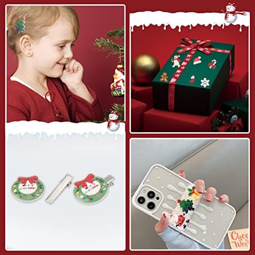SUNNYCLUE 32Pcs 16 Style Christmas Cabochons Flatback Christmas Resin Embellishments Santa Claus Snowman Jingle Bells for Christmas Decorations Gingerbread Scrapbooking Snowman Xmas Gift Box Decor