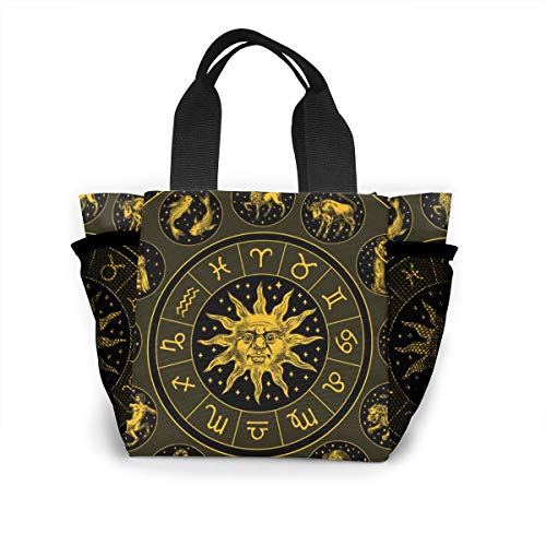 Zodiac Wheel Astrology Horoscope With Circle Sun Shopping Tote For Women Insulated Lunch Tote Bag Cute Lunch Box Lunchbox Reusable Lunch Bag Lunch Organizer Lunch Holder For Women Adult Girls Kids Men
