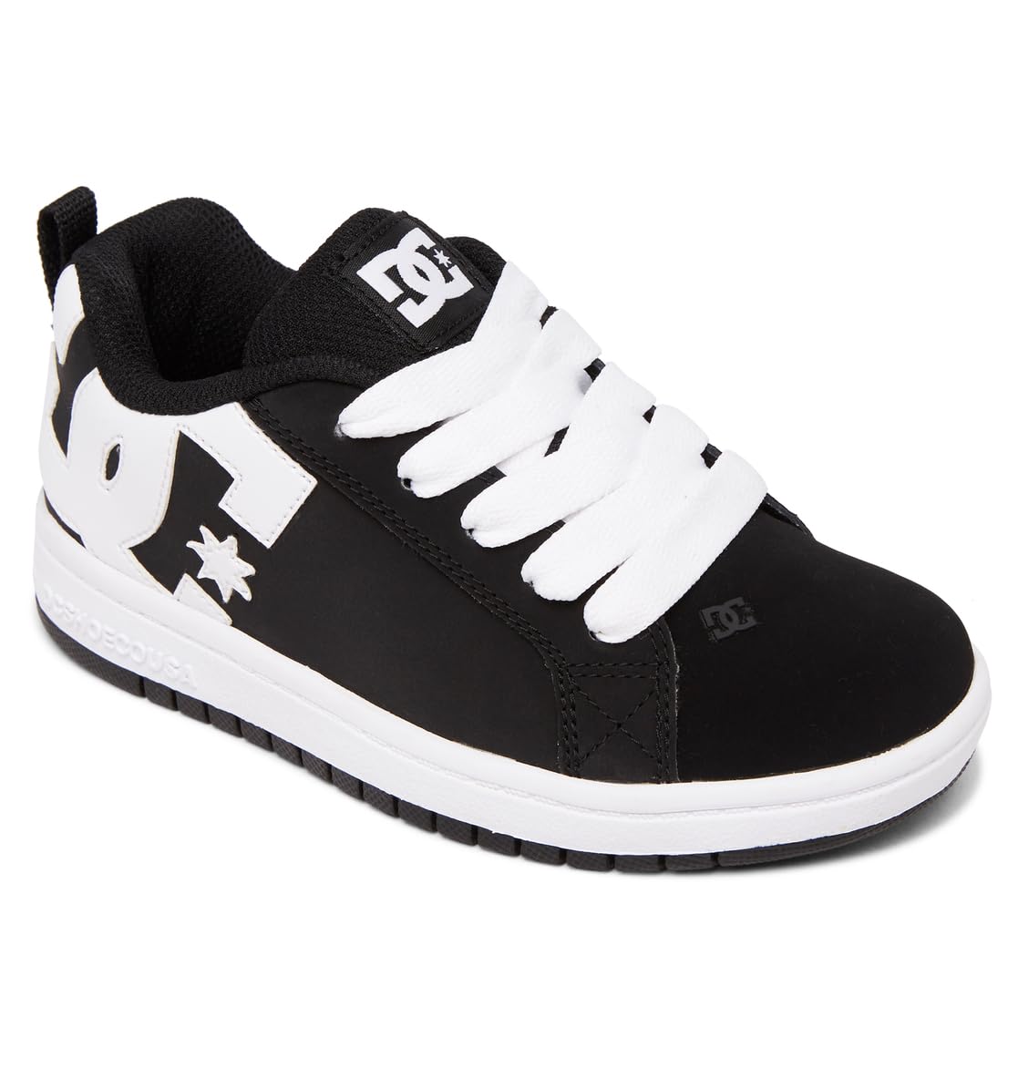 DC Boy's Kalis Vulc Skate Shoe, Black/Black/White, 4.5 Medium US Big Kid