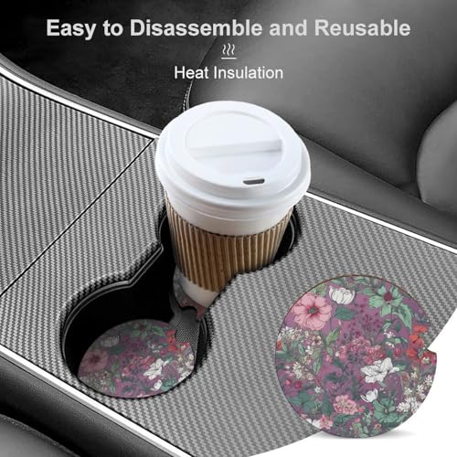 Portavasos para automóvil 2.6" flores rosas y verdes 2 pack miniatura 4