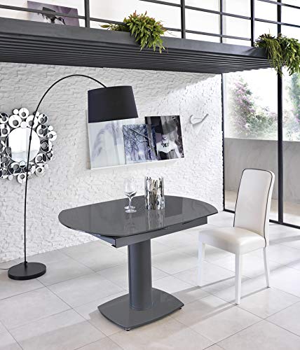 Stone S Kyoto Table à Manger Extensible, métal, Gris/Verre Gris, 120/180 x 90 x H 76 cm