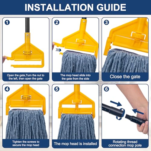 Image of KeFanta 2 Pack Commercial Mop Heavy Duty Industrial Mops,60 inch Long Handle with Looped-End String Cotton Wet mop Head Replacement for House,Kitchen,Laminate,Tile,Vinyl,Hardwood Floor Cleaning(Blue)