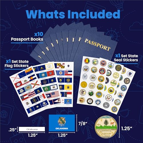 Hygloss Fake Passport Book – Bulk 10 Pack with Stickers– 4.2" x 5.5" Blue Realistic Blank Passports for Kids, Geography/World Classroom Decor, Travel Party Decorations – 24 Blank Pages by Hygloss - Image 3
