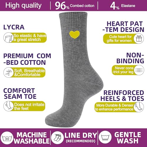 Image of inhees Women's Thin Cotton Crew Socks - 6Pairs Soft Above Ankle Bootie Casual Dress Socks With Novelty Fun Cute Heart
