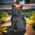 Solar Cat Statue Outdoor Decor, Kitten Figurines With Solar Lights and Butterfly for Yard, Patio, Lawn, Garden Decoration, Housewarming Gift