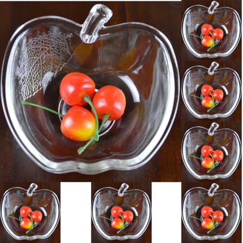 click & receive Set of 6 Clear Glass Apple-Shaped Bowls – Small Vintage Fruit Dessert Dishes for Snacks, Dips, Sweets & Sides | Classic Retro Kitchen & Tableware Décor