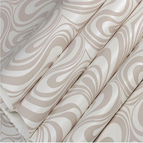 KeTian moderne luxuriöse abstrakte 3D-Kurventapete Vlies Beflockungsstreifen für Wohnzimmer/Schlafzimmer Tapetenrolle 0,7 m (2,29 'W) x 8,4 m (27,56 'L) = 5,88 ㎡ (63,11 m²) (cremefarben&silber&grau)
