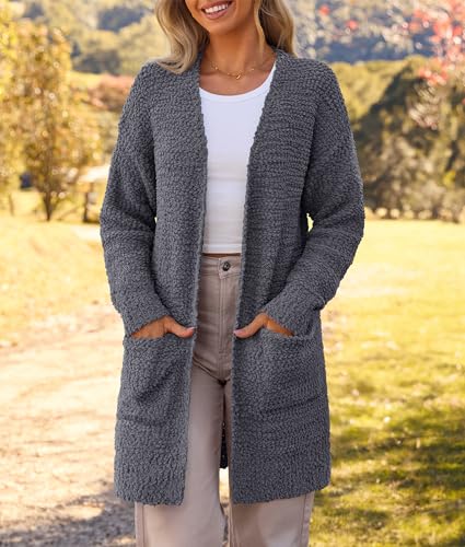 Image of MEROKEETY Women's Long Sleeve Soft Chunky Knit Sweater Open Front Cardigans Outwear Coat