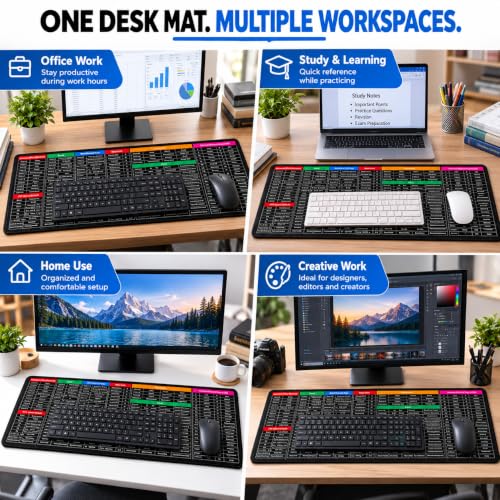 Image of Keyboard Shortcut Mouse Pad 80 x 30 cm, Office Excel Word PPT Cheat Sheet