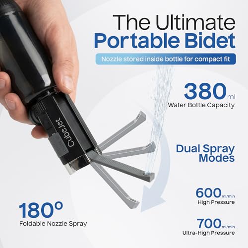 Image of BIDET BUDDY CubeJet Portable Bidet for Travel - 380ml Bottle, 1100mAh Rechargeable Battery, IPX6 Waterproof Wand-Style Nozzle, USB-C High-Pressure Hygiene Device for Camping & Home